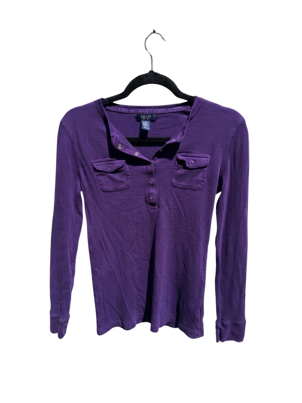 Chaps Purple Long Sleeve Henley with Buttoned Chest Pockets